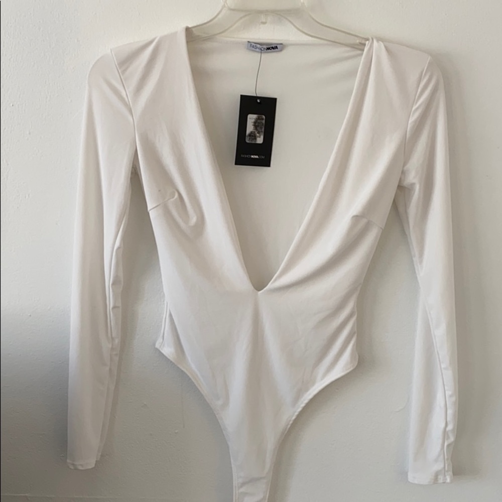 Fashion Nova white low cut bodysuit